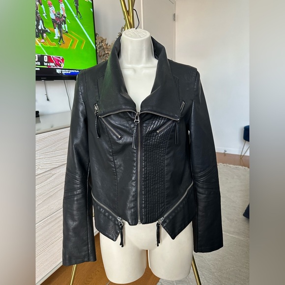 Lulus Black Vegan Leather Jacket with Zipper Details Medium - Picture 2 of 15